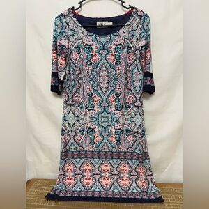 Eliza J Turquoise Pink Orange Floral Print Shift Dress Size 6‎